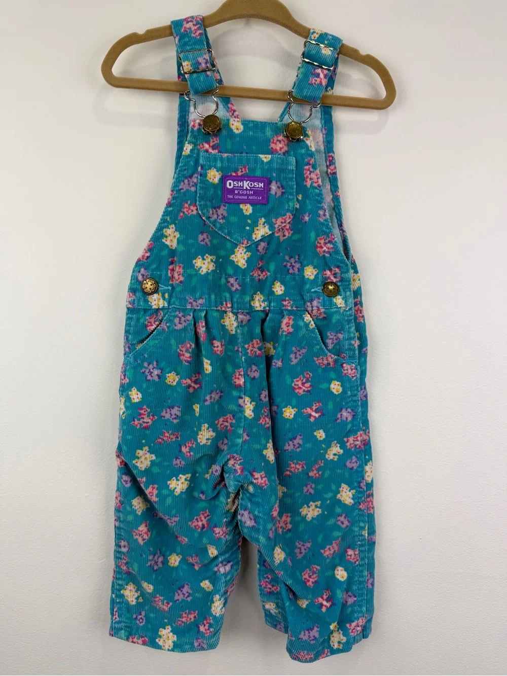Vintage OshKosh B'gosh Vestbak USA Floral Corduroy Overalls Baby 18 Months